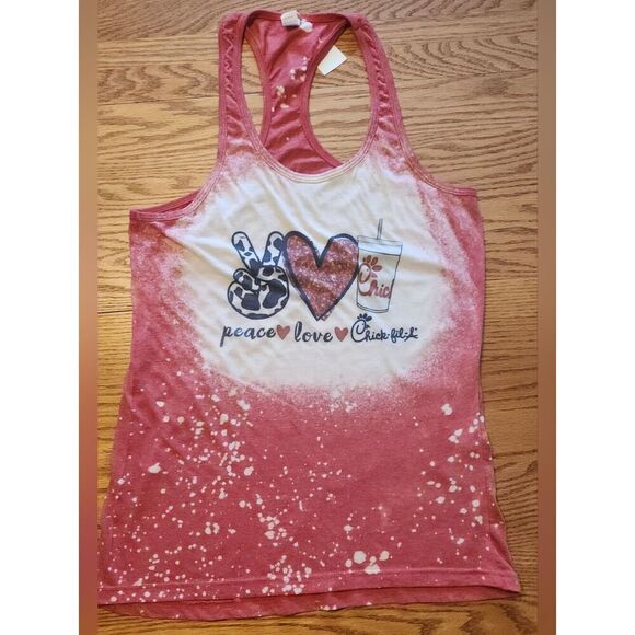 Elle Tops - E22 Chick-fil-A Peace Love Graphic Tank Top - Coral & White